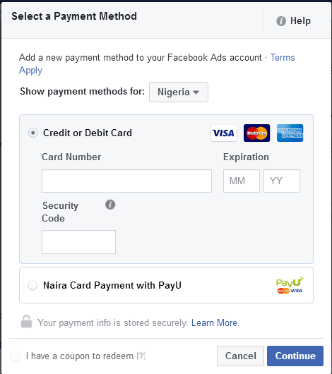 how to make payment for facebook ads in Nigeria